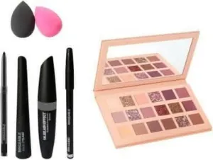 Bingeable HDA Multi Shades 18 Colors NUDE EDITION Eye Shadow Palette& Black Kajal& Eyeliner,Mscara,Kajal 3IN1& 2 Pcs Puff (4 Items in the set)