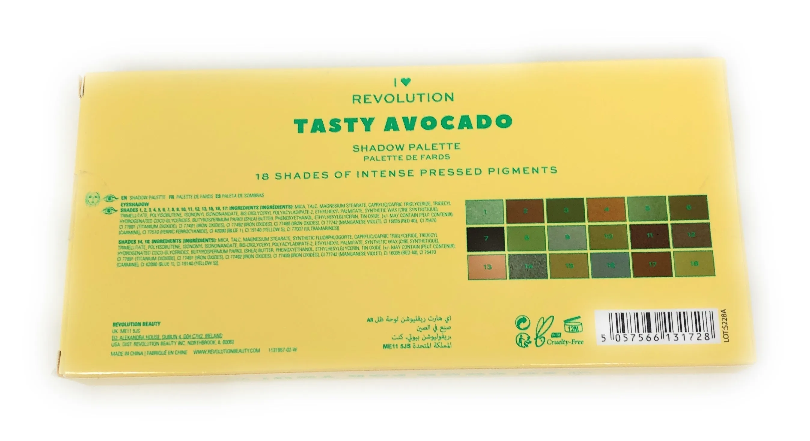 Revolution Eyeshadow Palette Tasty Avocado 18 Colours Shades